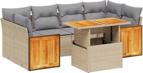 vidaXL Set canapele de grădină, 7 piese, cu perne, bej, poliratan