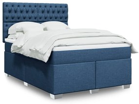 vidaXL Pat continental cu saltea, albastru, 160x200cm, material textil