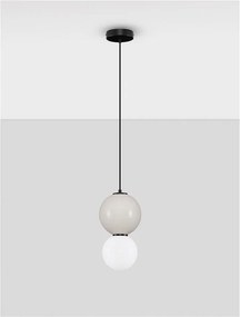 Pendul LED decorativ portelan gri deschis, sticla alb, NOESIS