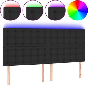 vidaXL Tăblie de pat cu LED, negru, 180x5x118/128 cm, piele ecologică