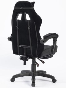 Scaun gaming, masaj în perna lombară, suport picioare, negru, catifea