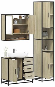 vidaXL Set mobilier de baie, 3 piese, stejar sonoma, lemn prelucrat
