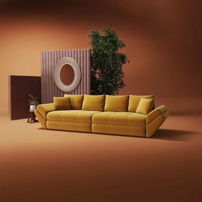 Canapea extensibilă dumonde cu ladă de depozitare si sezut confortabil din spuma high-density, Loana Royal Mustar 300x100 cm