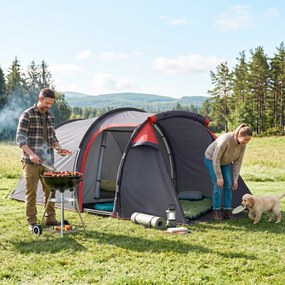 Outsunny Cort pentru Camping 2 Locuri cu Vestibul Mare, Cort Impermeabil Usi cu Fermoar, 426x206x154cm Gri | Aosom Romania