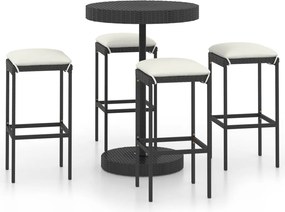 vidaXL Set mobilier bar de grădină cu perne, 5 piese, negru, poliratan