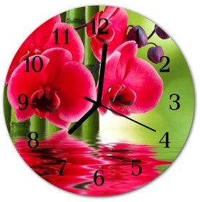 Ceas de perete din sticla rotund Orhideea Natura Roșu