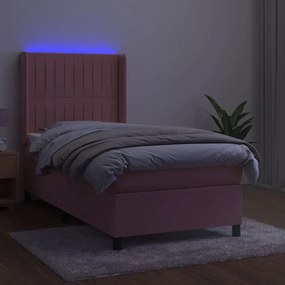 Pat continental cu saltea  LED, roz, 80x200 cm, catifea Roz, 80 x 200 cm, Benzi verticale
