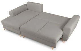 Colțar gri deschis extensibil, cu spațiu de depozitare cu tapițerie din țesătură bouclé (cu colț pe partea stângă, cu șezlong) Kyoto – Cosmopolitan Design