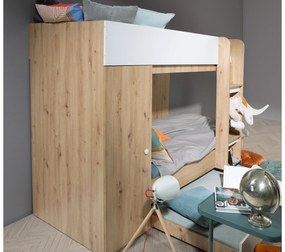 Pat pentru copii combinat 90 cm Sami 2 (Stejar artisan + alb mat + mânere negre). 1085815