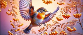 Tablou - Pasăre cu scoruș (120x50 cm)