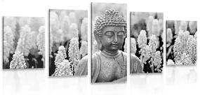 Tablou 5-piese yin și yang Budha în design alb-negru