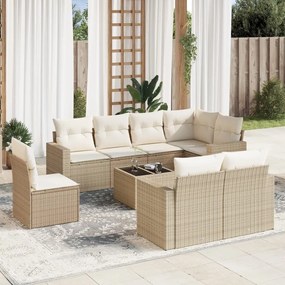 vidaXL Set canapele de grădină, 9 piese, cu perne, bej, poliratan