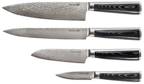 Set de cuțite G21 Damascus Premium în bloc debambus, 4 bucăți + piatră de ascuțit