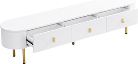 TV-dulap-masă de cafea-combinație, living-combinație cu sertare și colțuri rotunjite, Alb+Auriu