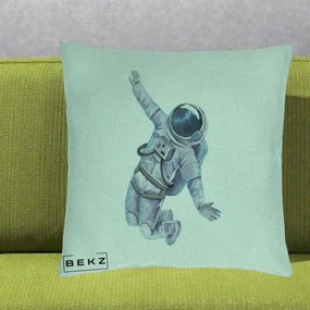 Perna Decorativa Astronaut Acuarela Zbor, 40x40 cm, Verde Menta, Husa Detasabila, Perna Inclusa, BEKZ®
