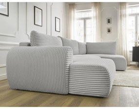 Colțar gri deschis extensibil/cu spațiu de depozitare cu tapițerie din catifea reiată (cu colț pe partea dreaptă/în formă de "U") Lucien – Bobochic Paris