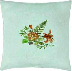 Perna Decorativa, Model Florale, 40x40 cm, Verde Menta, Husa Detasabila, Perna Inclusa, BEKZ®