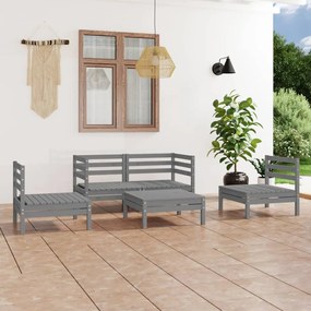 3082529 vidaXL Set mobilier de grădină, 5 piese, gri, lemn masiv de pin