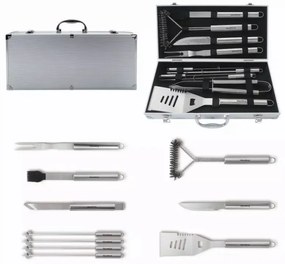 Set de 11 ustensile de grătar Klausberg KB 7901, Geantă de transport, Mânere ergonomice, Oțel inoxidabil, Inox