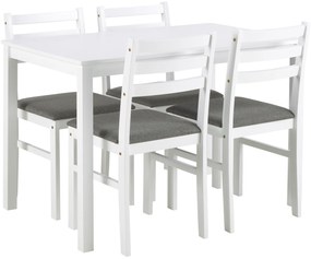 MAZZONI EXPORT Set TORINO masă + 4 scaune Alb/Gri deschis (material Sawana 21) - SET DE LEMN PENTRU BUCĂTĂRIE/SUFRAGERIE