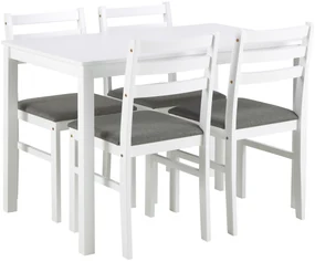 MAZZONI EXPORT Set TORINO masă + 4 scaune Alb/Gri deschis (material Sawana 21) - SET DE LEMN PENTRU BUCĂTĂRIE/SUFRAGERIE