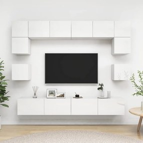 Set de dulapuri TV, 8 piese, alb extralucios, lemn prelucrat 1, Alb foarte lucios, 100 x 30 x 30 cm