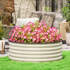 Outsunny ghiveci galvanizat pentru flori și plante, cu margine de siguranță și bază deschisă, 120x120x43 cm, alb crem | Aosom Romania