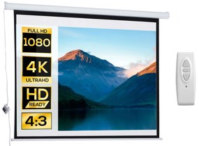 HOMCOM Ecran Proiecție Motorizat 84 Inch pentru Home Cinema, Sistem de Rulare Automat, Ideal pentru Filme și Prezentări, Alb | Aosom Romania