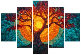 Tablou - Arborele vieții și soarele în mozaic (150x105 cm)