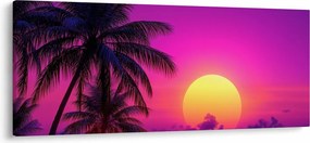 Tablou - Apus violet cu palmier (120x50 cm)