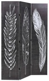 245889 vidaXL Paravan cameră pliabil, negru&alb, 120 x 170 cm, imprimeu pene