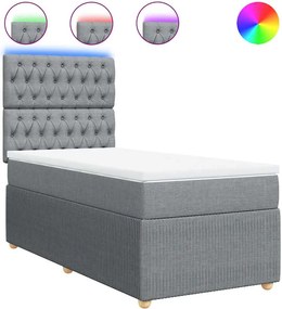 vidaXL Pat box spring cu saltea, gri deschis, 90x190 cm, textil