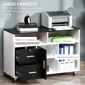 HOMCOM Suport Imprimantă cu Sertare Dulapior Multifuncțional Spațiu de Stocare pentru Birou și Acasă Design Modern Alb | Aosom Romania