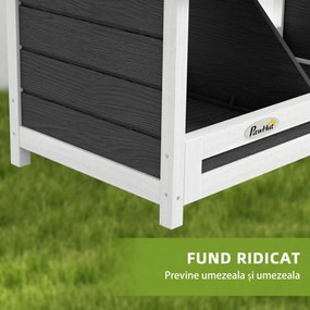 PawHut Cuibar pentru găini cu 3 compartimente, cu bază înălțată și acoperiș, din lemn și bitum, 95x37x34 cm, gri | Aosom Romania