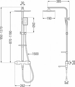 Mexen CQ54 set cadă-duș cu duș fix și baterie termostatică, negru/crom - 779105495-71
