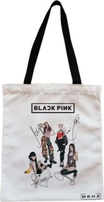 Sacosa de Panza pentru Cumparaturi, Geanta Tote, model Blackpink 6 cu semnaturii, Cu fermoar, 38x34.5 cm, Alba, BEKZ®