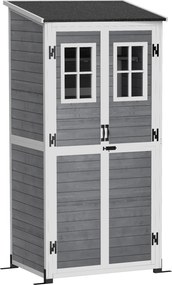 Outsunny Magazie pentru depozitare în grădină, magazie pentru unelte cu 2 ferestre, țăruși pentru ancorare, acoperiș din asfalt, 91 x 69 x 192 cm, lemn de brad, Gri deschis | Aosom Romania