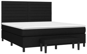 Pat box spring cu saltea, negru, 160x200 cm, textil Negru, 160 x 200 cm, Benzi orizontale