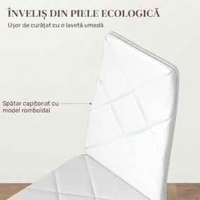 HOMCOM Set 6 Scaune de Sufragerie Tapițate cu Spătar Înalt, Tălpi Antiderapante și Picioare din Oțel, 41x50x97 cm, Alb | Aosom Romania