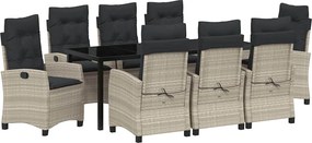 vidaXL Set de masă pentru grădină cu pernă 9 pcs Gri deschis poliratan
