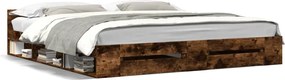vidaXL Cadru de pat cu sertare stejar fumuriu 200x200cm lemn prelucrat