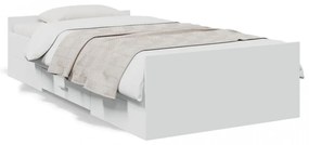 Cadru de pat cu sertare, alb, 75x190 cm, lemn prelucrat