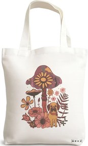 Sacosa de Panza pentru Cumparaturi, Geanta Tote Colorful Mushrooms 6, 38x34.5 cm, Alba, BEKZ®