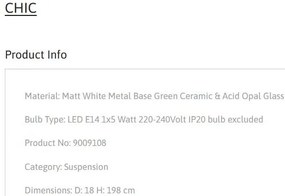 Pendul ceramic design modern CHIC verde