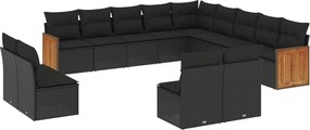 vidaXL Set mobilier de grădină cu perne, 13 piese, negru, poliratan