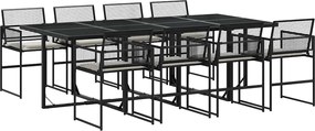 vidaXL Set mobilier de grădină cu perne, 9 piese, negru, poliratan