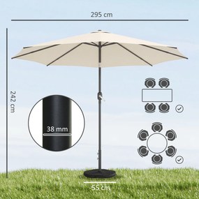 Outsunny Umbrelă de soare aprox. Ø300 cm înclinabilă umbrelă pentru balcon cu manivelă bază încrucișată sac de nisip, UPF 30+ retractabilă alb-crem | Aosom Romania