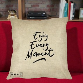 Perna Decorativa Enjoy Every Moment, 40x40 cm, Crem, Husa Detasabila, Perna Inclusa, BEKZ®
