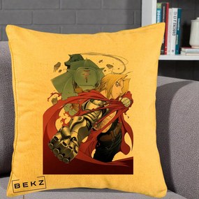 Perna Personalizata Fullmetal Alchemist Brotherhood Edward si Al Poster, 40x40 cm, Galben, Husa Detasabila, Perna Inclusa, BEKZ®