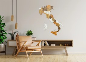 Hartă din lemn a Italiei pentru perete - Decorațiune murală realizată manual în 2D - Italia